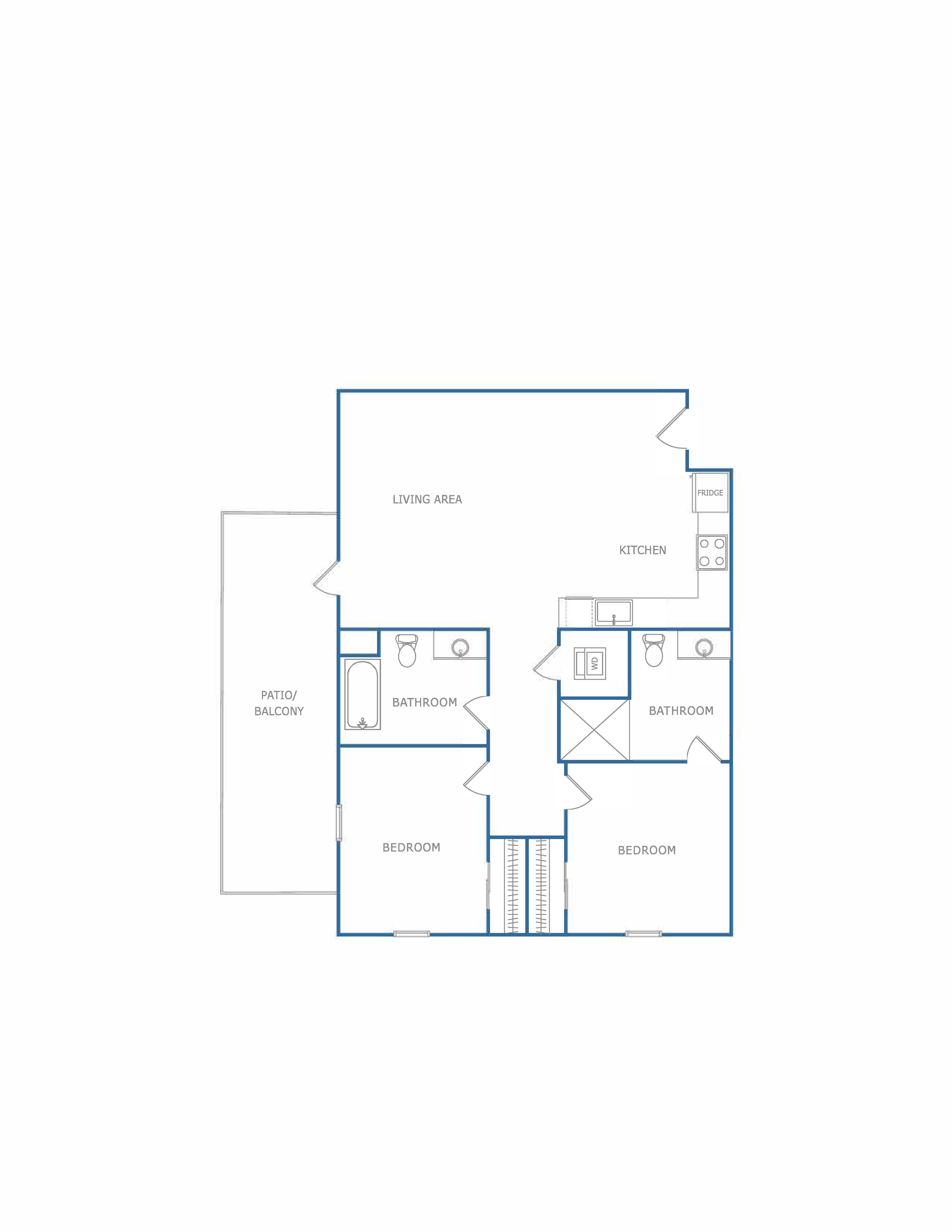 Floor plan for 2 beds, 2 baths, 928 sqft